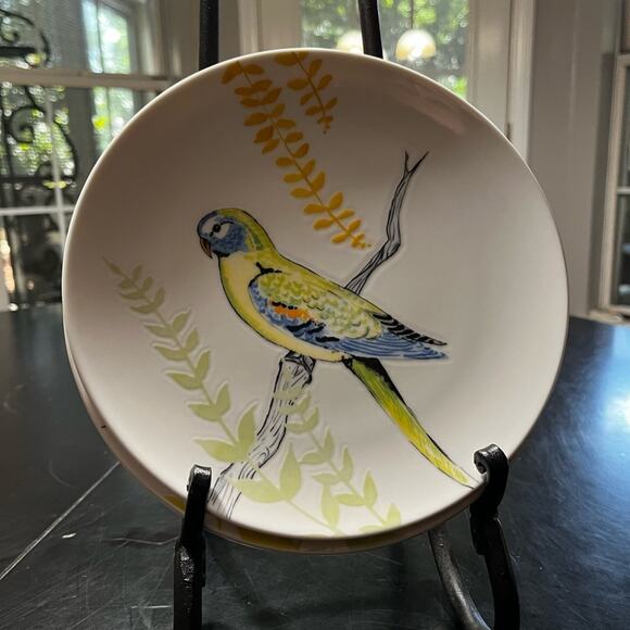 NEW Grace Anthropologie Set 4 Ceramic Parakeet Bird Salad Sandwich Dessert Pl… - Picture 15 of 15